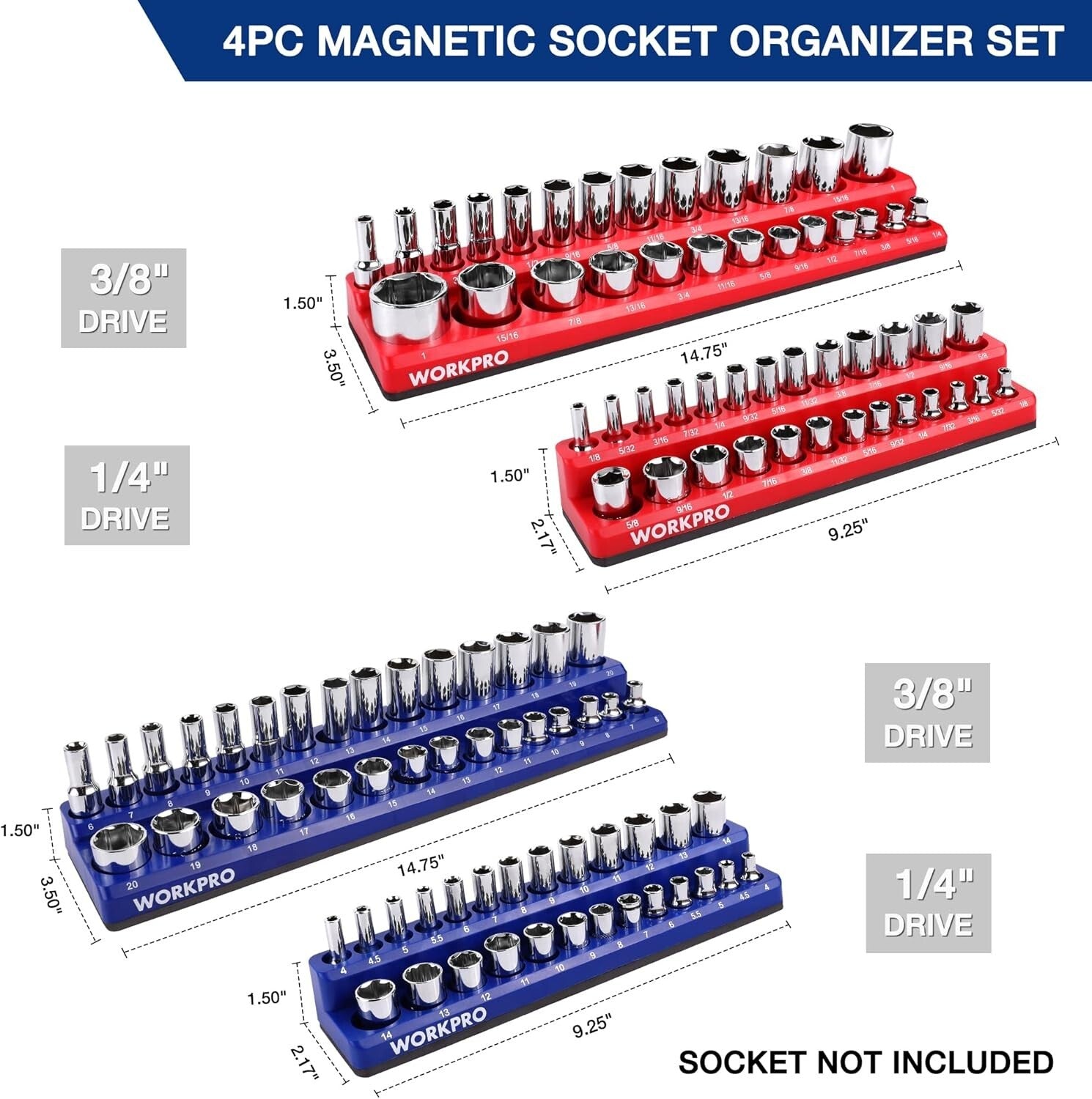 Efficient 4-Piece Socket Storage Set with Magnetic Base - For Tool Enthusiasts