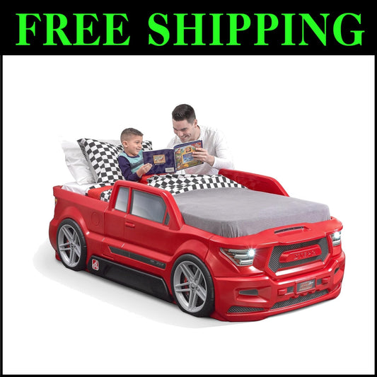 Vibrant Red Twin Car Bed with Working Headlights - Ideal for Creative Toddlers