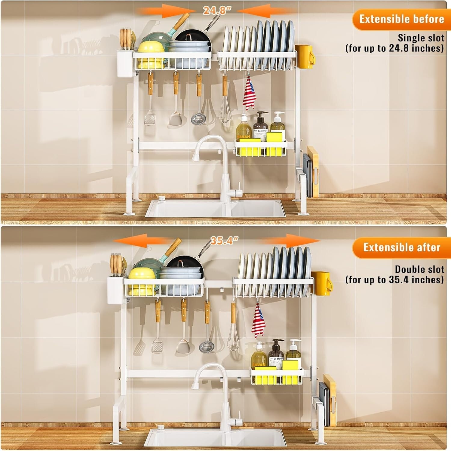 Elegant White Over Sink Dish Drying Rack - Rust Resistant, Space Saving Design