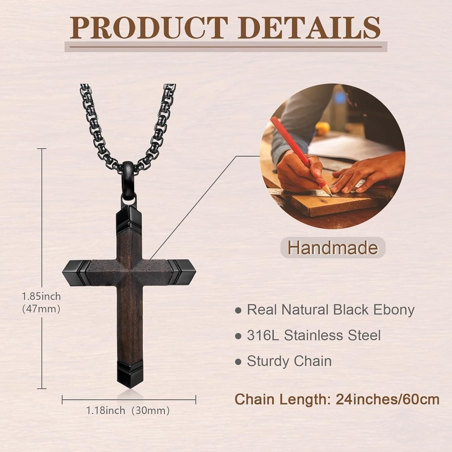 Elegant Wooden Cross Pendant by Koa with Stainless Steel - Perfect Gift for Men