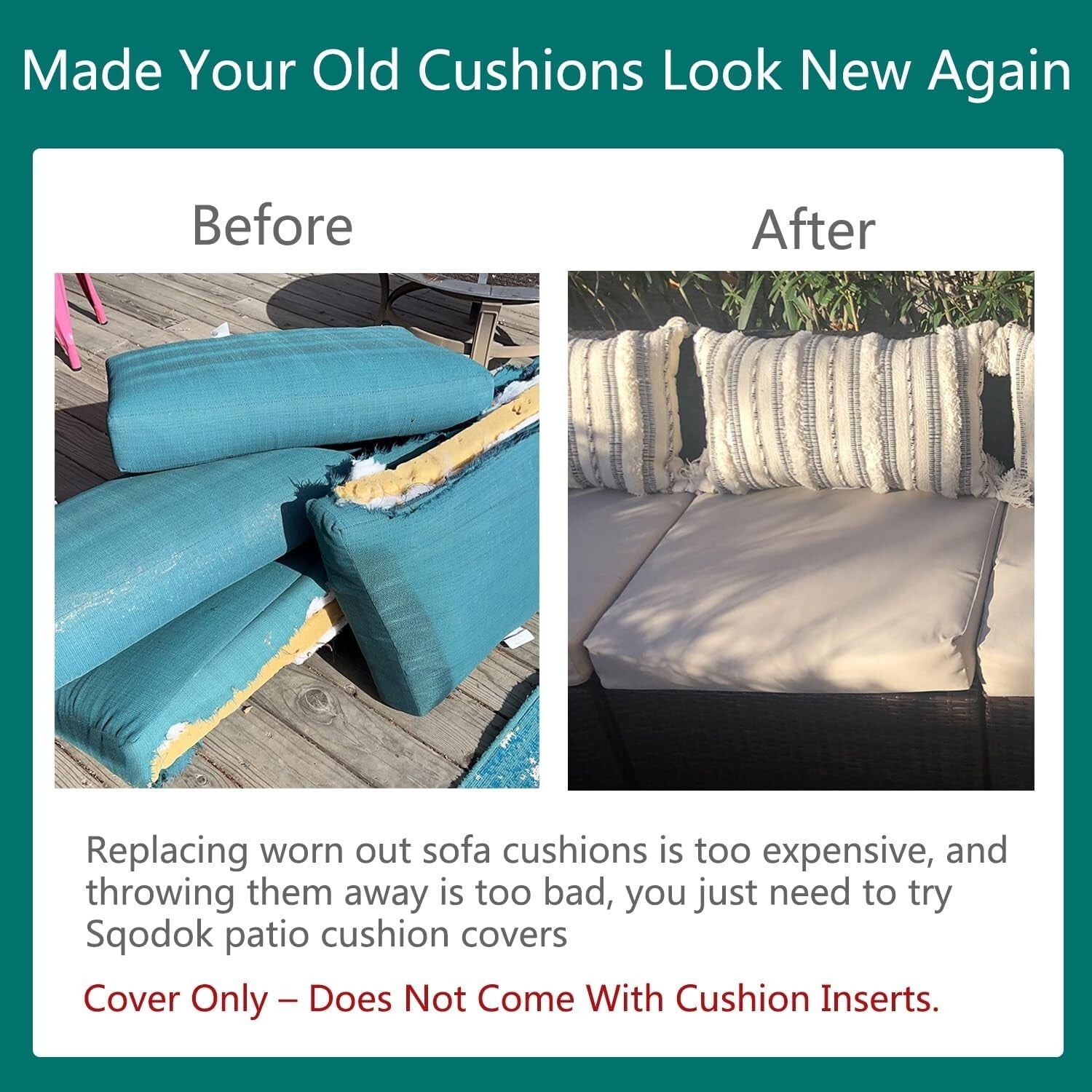 4 Pack 24x24 Tan Outdoor Cushion Covers - Machine Washable, Fits Patio Furniture