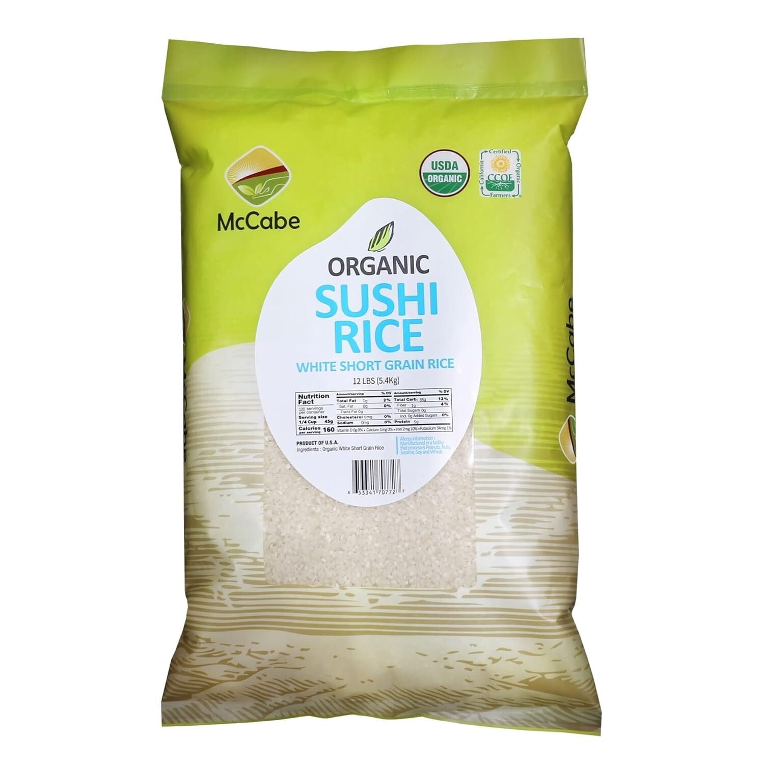 12 Pounds of Organic California Sushi Rice - USDA/CCOF Certified and Gluten-Free