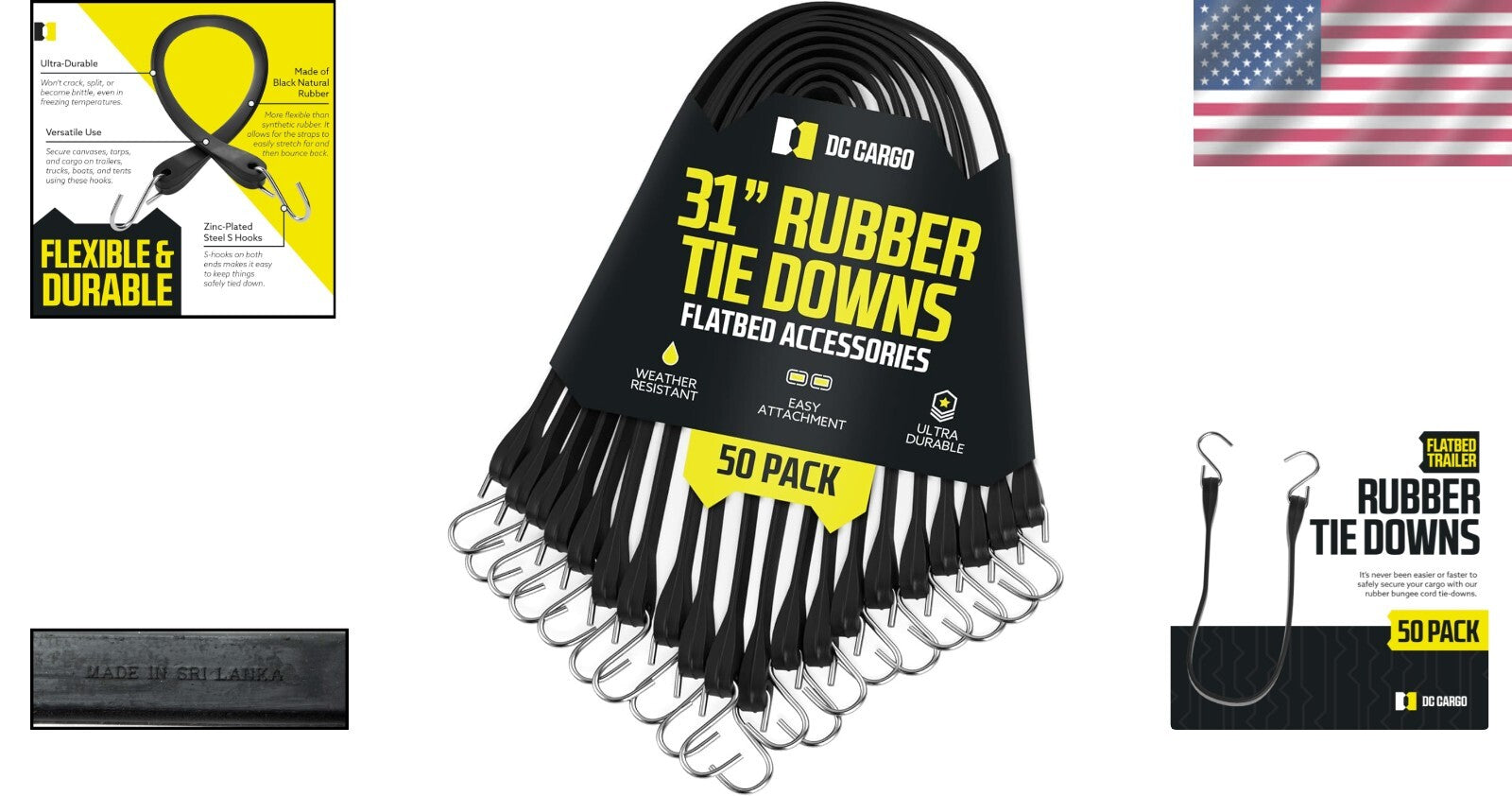 Heavy-Duty 31-Inch Tarp Straps - 50 Pack with Durable S-Hooks for Secure Tying