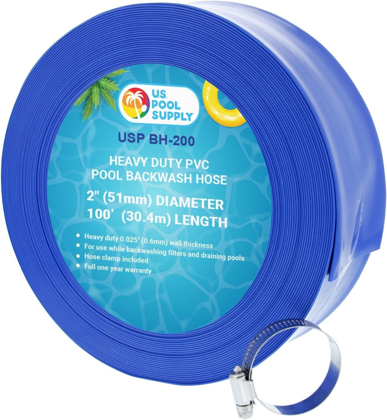 Heavy-Duty Pool Backwash Hose 2" x 100' with Clamp - Flexible Drainage Solution