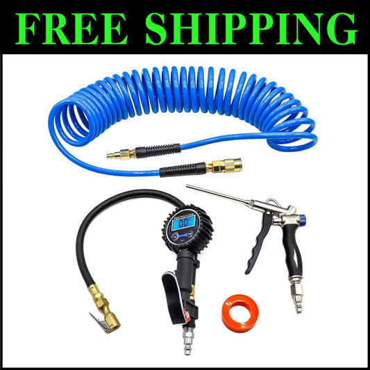 Professional Air Compressor Accessories Kit: Gauge, Hose & Adjustable Blow Gun