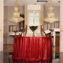 Load image into Gallery viewer, Round 108-Inch Glitter Tablecloth - Shimmering Red Sequin Style for Occasions
