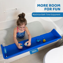 Load image into Gallery viewer, Bathtub Splash Guard Play Shelf - Fun Toy Tray with 10 Suction Cups in Blue
