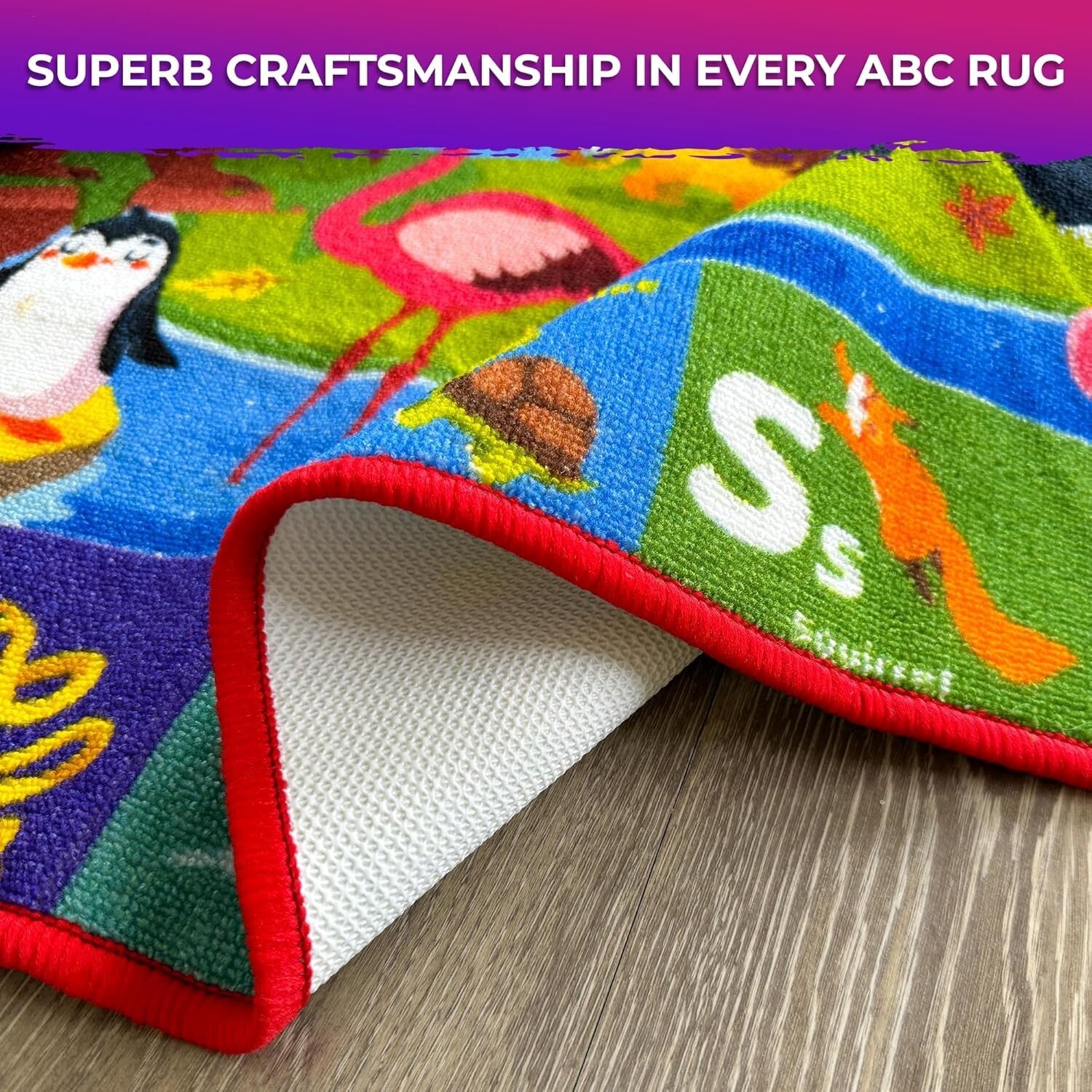 Durable Non-Slip Alphabet Rug for Kids - 59x39 Play Area Carpet with Animals