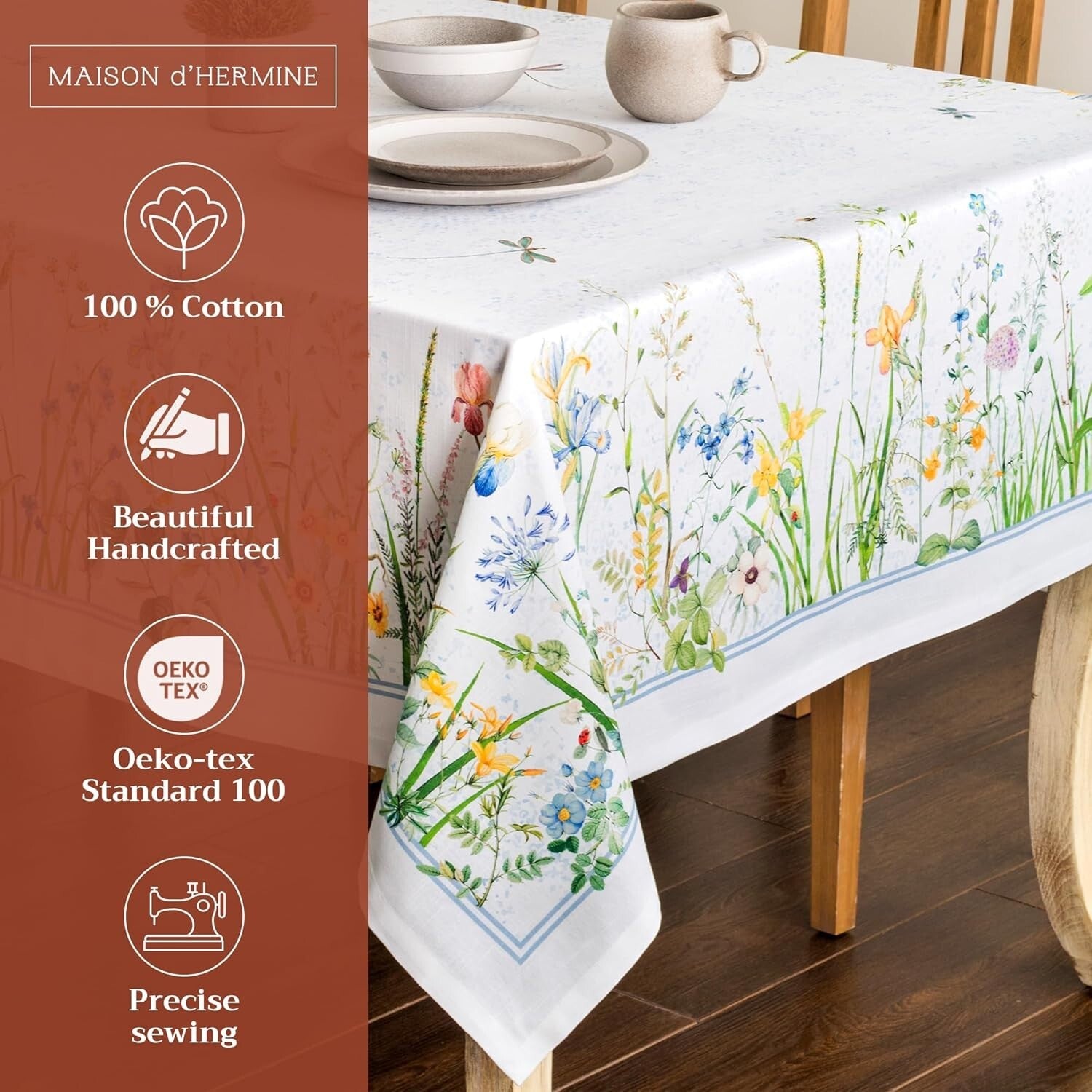 Elegant 100% Cotton Floral Tablecloth - 70 x 90 Inches, Perfect for Weddings