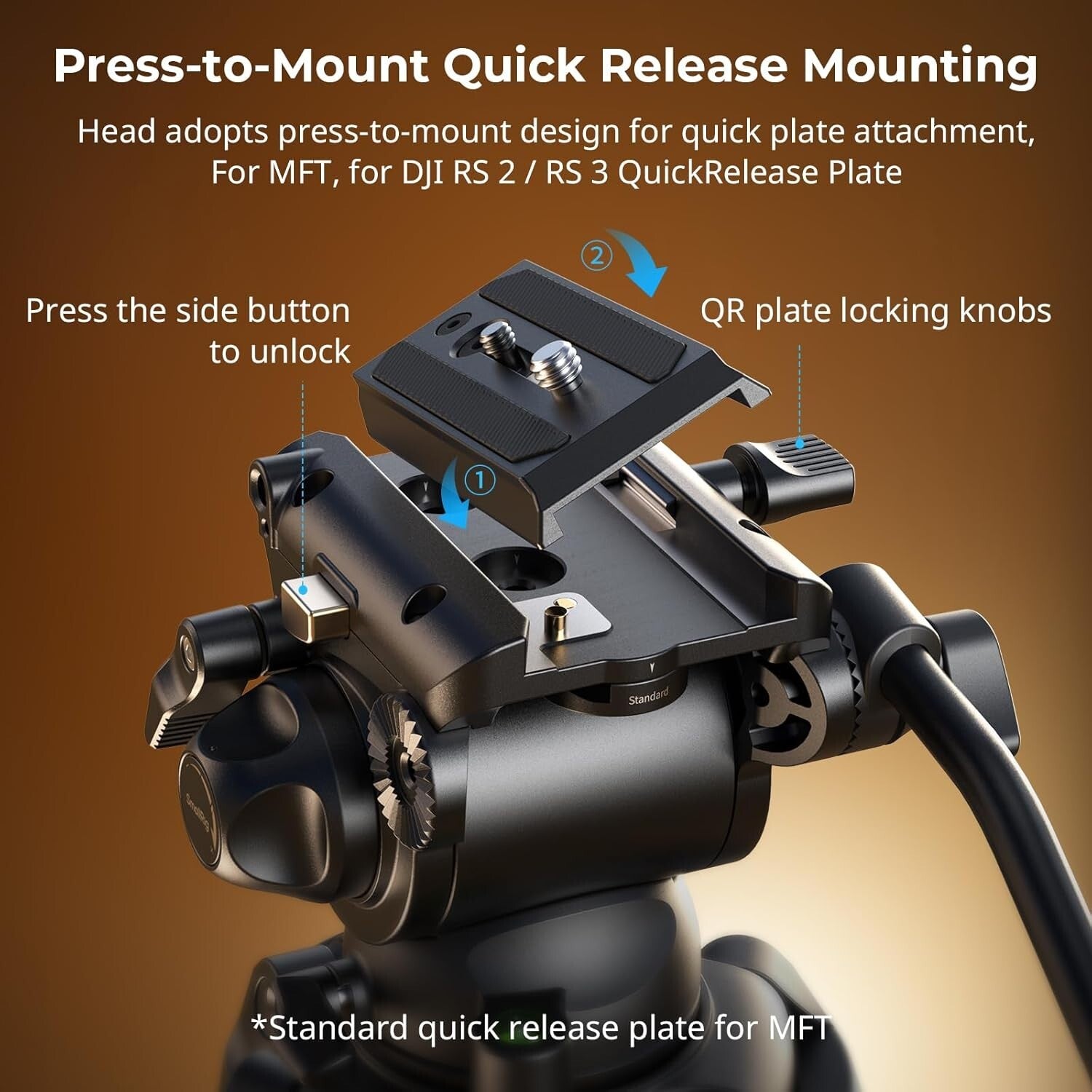 Professional Aluminum Tripod 74" with Quick Release Plate and Smooth Fluid Head