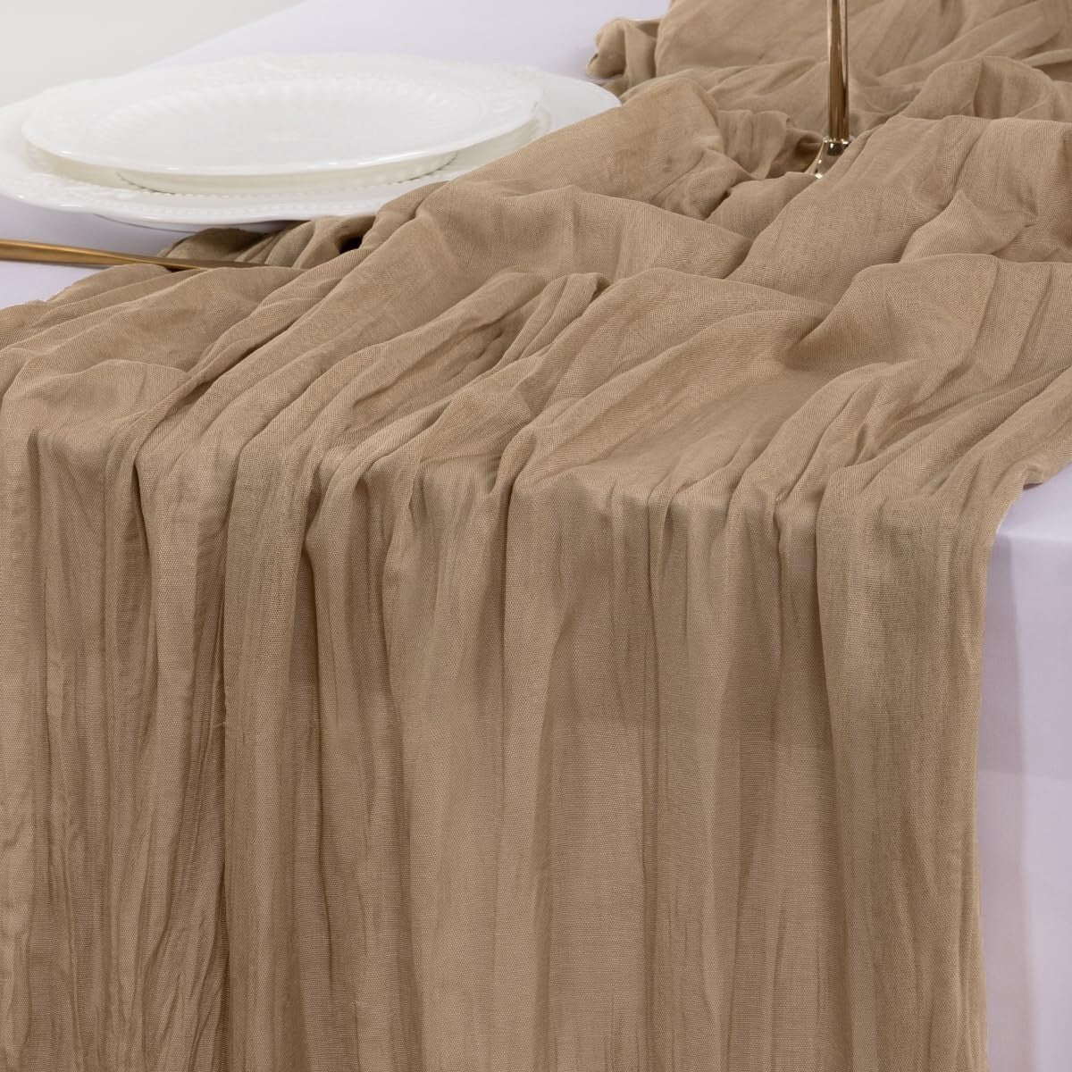 Nude Brown Cheesecloth 120 Inch Table Runner Set of 15 for Weddings & Events