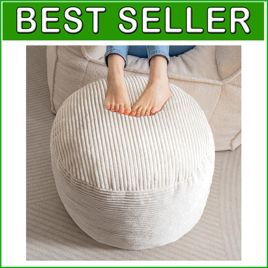 Fluffy Round Pouf Ottoman - 20" Corduroy Stool with Storage for Living Room