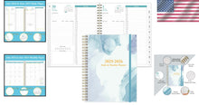 Load image into Gallery viewer, Elegant 2025-2026 Daily Planner with 12 Monthly Tabs - 11" x 8.5" Blue Design
