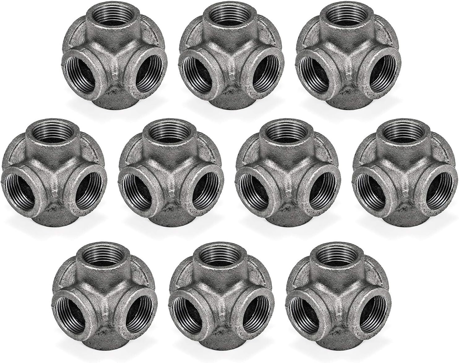 3/4" Cast Iron 6-Way Side Outlet Cross Fittings for DIY Industrial Projects