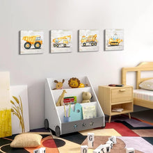 Load image into Gallery viewer, Eco-Friendly Construction Vehicle Canvas Art Set for Kids Room - 14x14 Inches