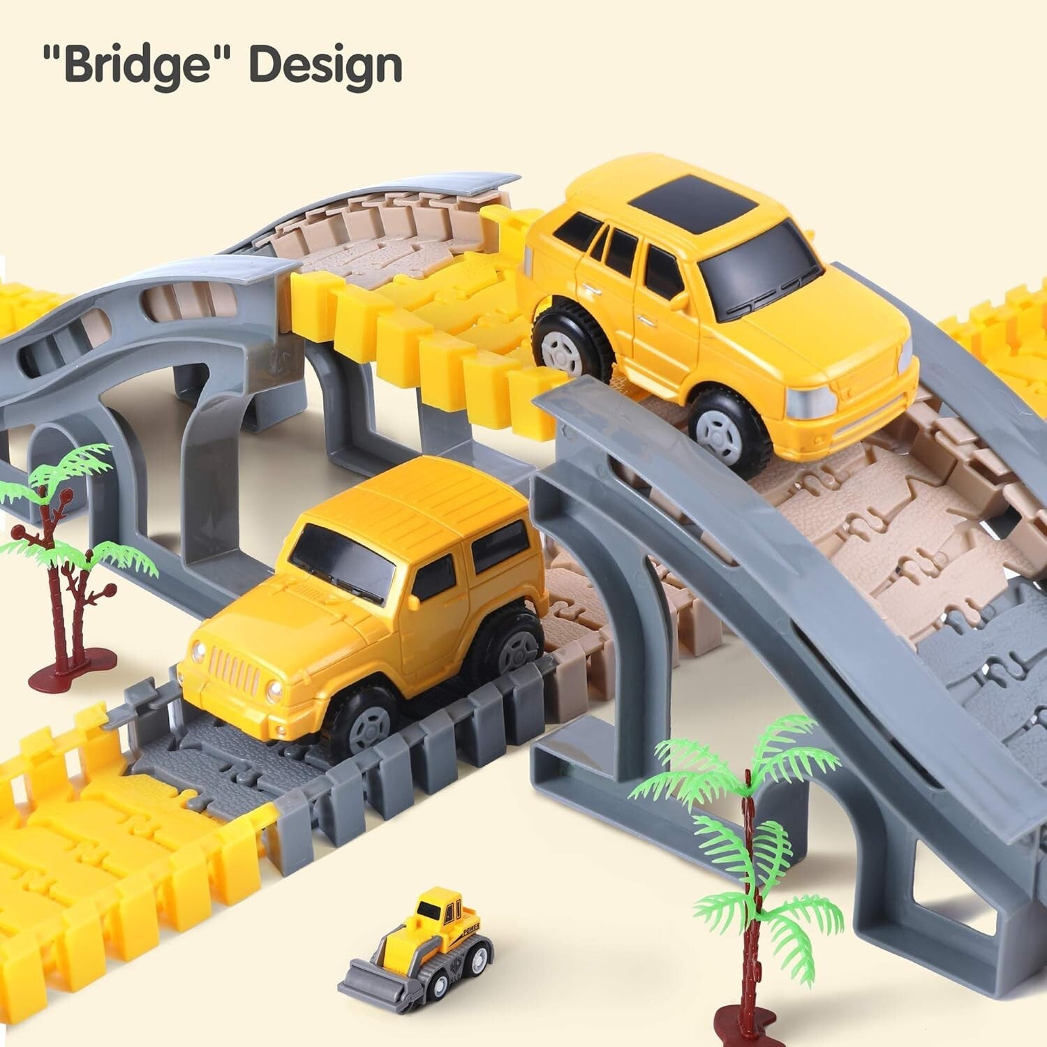 Flexible Race Track Set with Construction Vehicles - Safe for Kids 3-6 Years