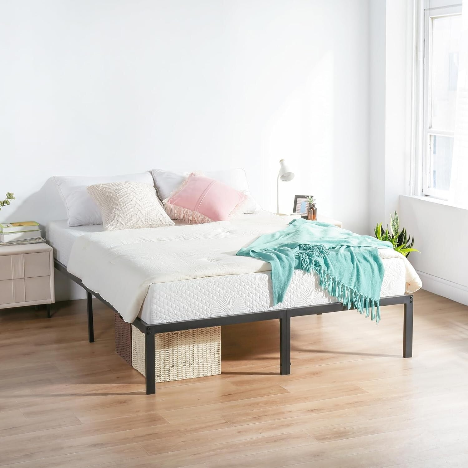 Durable Steel Platform Bed Frame, California King, 18-Inch Height, Extra Storage