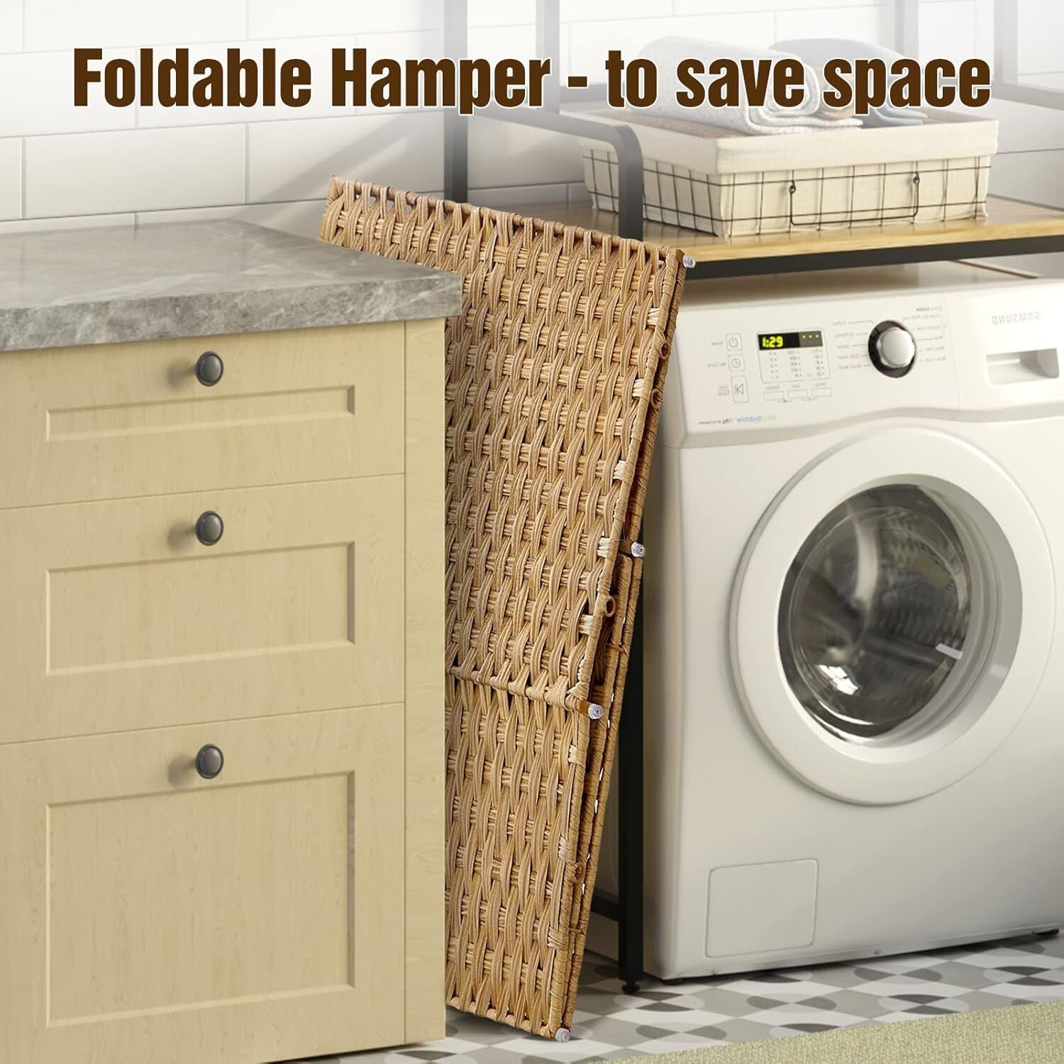 Elegant 110L Divided Laundry Basket with Wheels - Waterproof and Easy-Clean