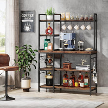 Load image into Gallery viewer, Rustic 43-Inch 5-Tier Bakers Rack with 10 Hooks – Large Kitchen Storage Solution