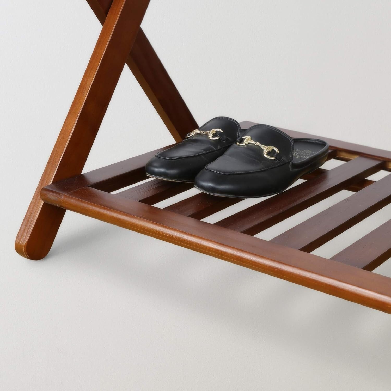 Elegant Walnut Luggage Rack - Sturdy Solid Wood with Convenient Double Levels