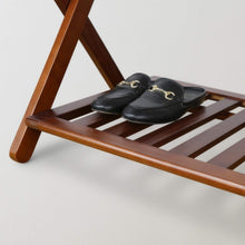 Load image into Gallery viewer, Elegant Walnut Luggage Rack - Sturdy Solid Wood with Convenient Double Levels