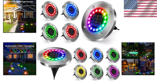 Brighten Your Garden with 12 LED Solar Disk Lights - Waterproof & Color Changing