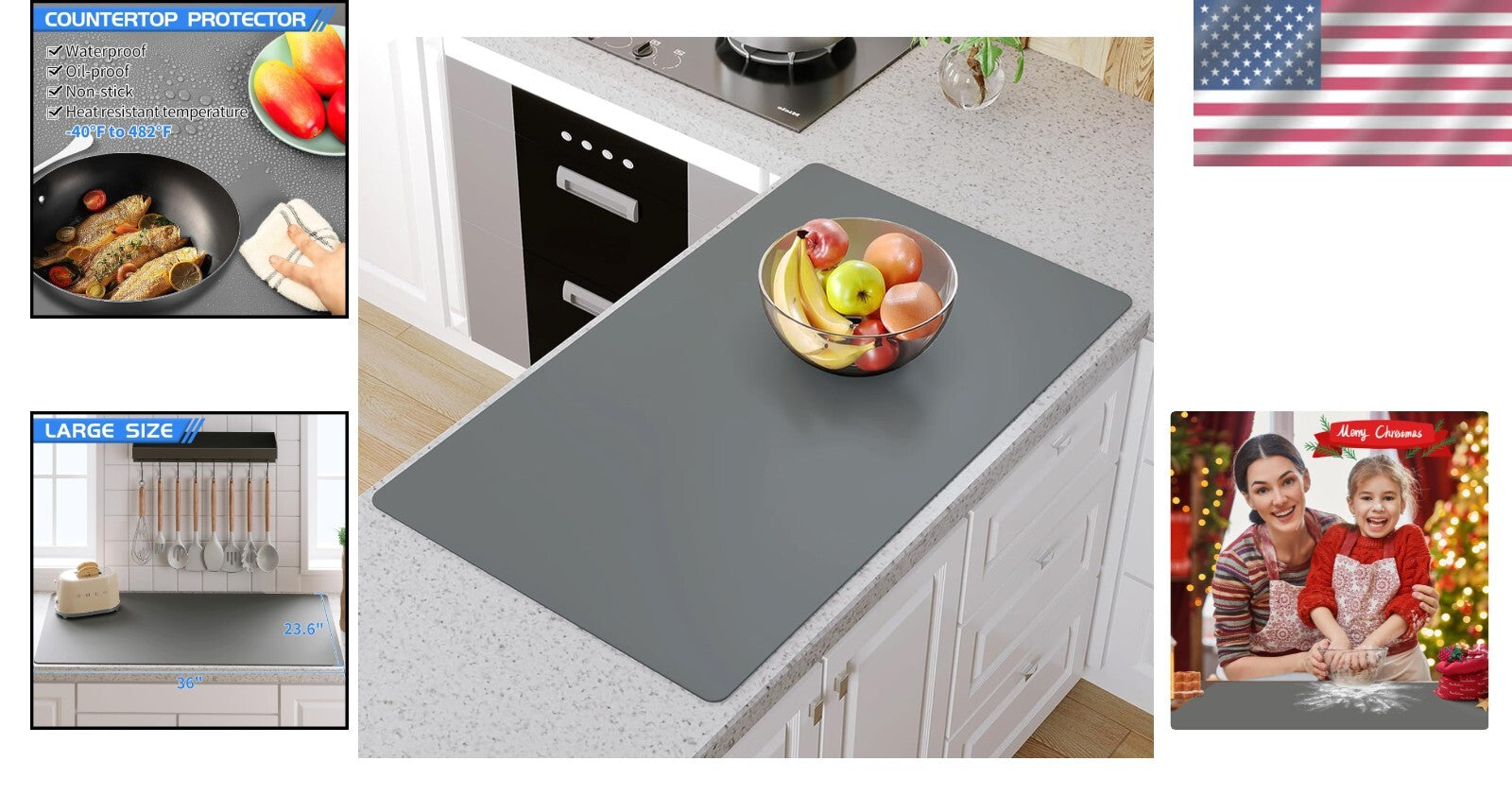 Extra Large 36" Grey Silicone Kitchen Mat - Durable, Dishwasher Safe & Non-Slip
