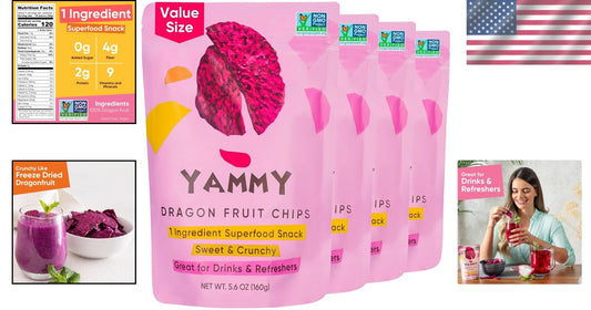 Crunchy 100% Pure Red Dragon Fruit Chips - Gluten-Free Snack & Drink Enhancer