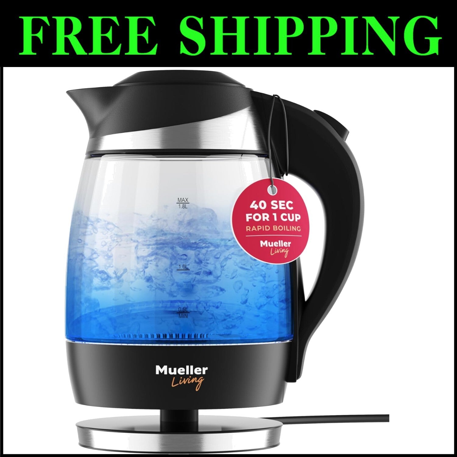 Borosilicate Glass Electric Kettle - 1500W Rapid Boil with Heat-Resistant Handle