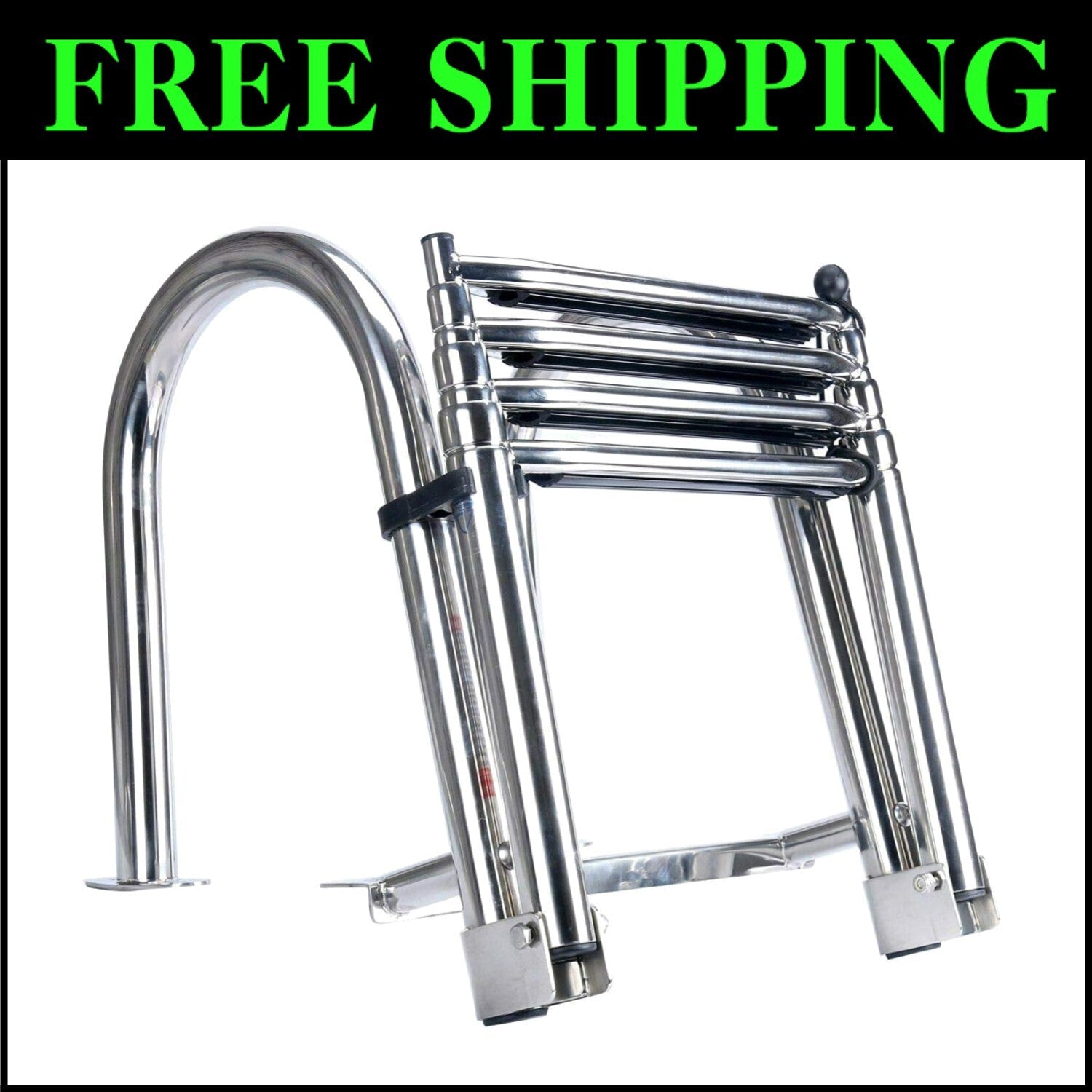 Telescopic 4-Step Rear Entry Boat Ladder with Anti-Slip Steps - 400 lbs Capacity