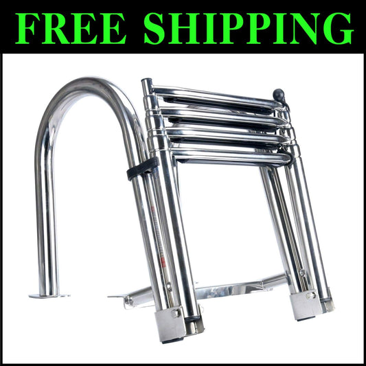 Telescopic 4-Step Rear Entry Boat Ladder with Anti-Slip Steps - 400 lbs Capacity