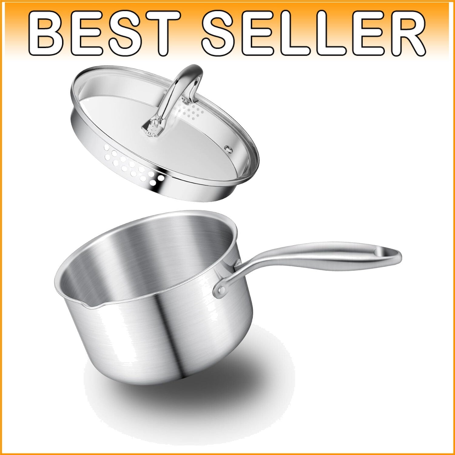 1.5-Quart Stainless Steel Saucepan with Glass Strainer Lid for Versatile Cooking