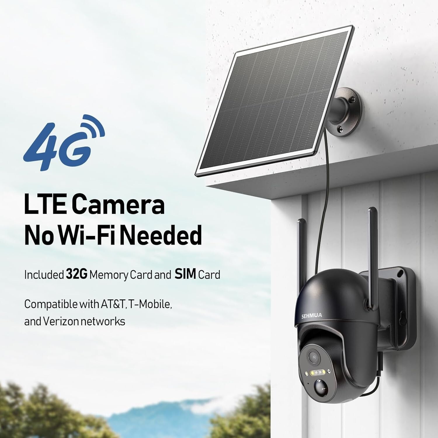 360° Live View Solar Security Camera - 4G LTE, PIR Motion Detection, Waterproof