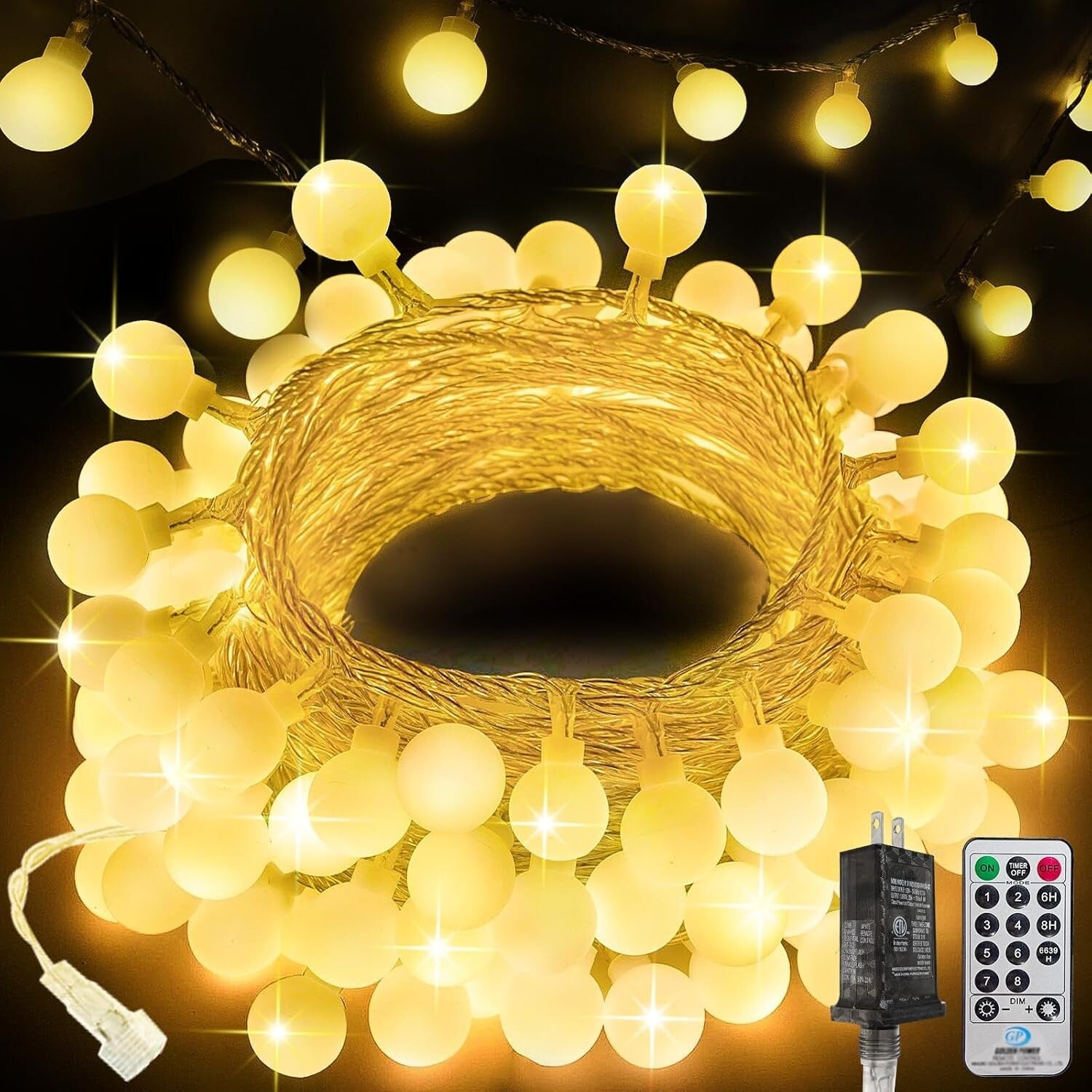 200LED Warm White Plug-in String Lights with Remote & Timer - 66ft Waterproof