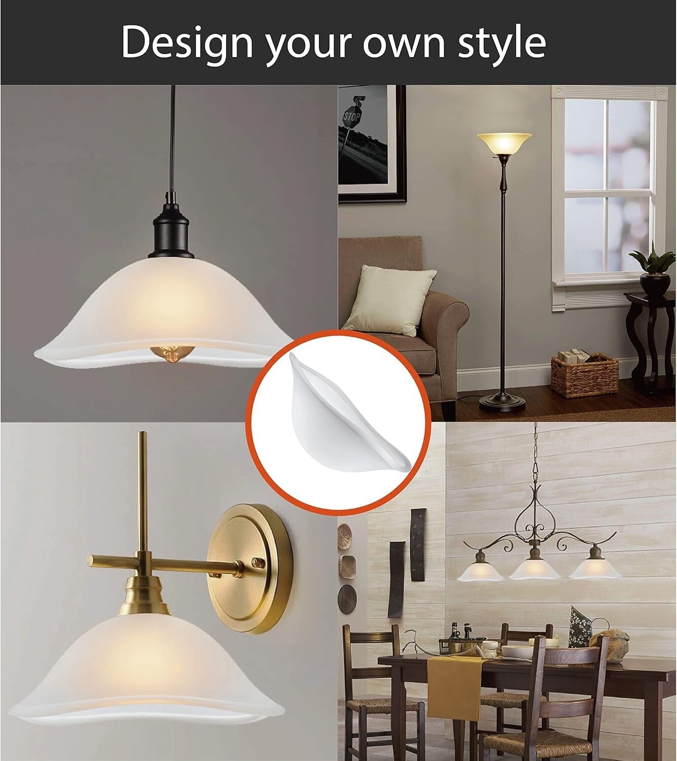 Frosted Alabaster Glass Shade Replacement for Torchiere and Pendant Lamps