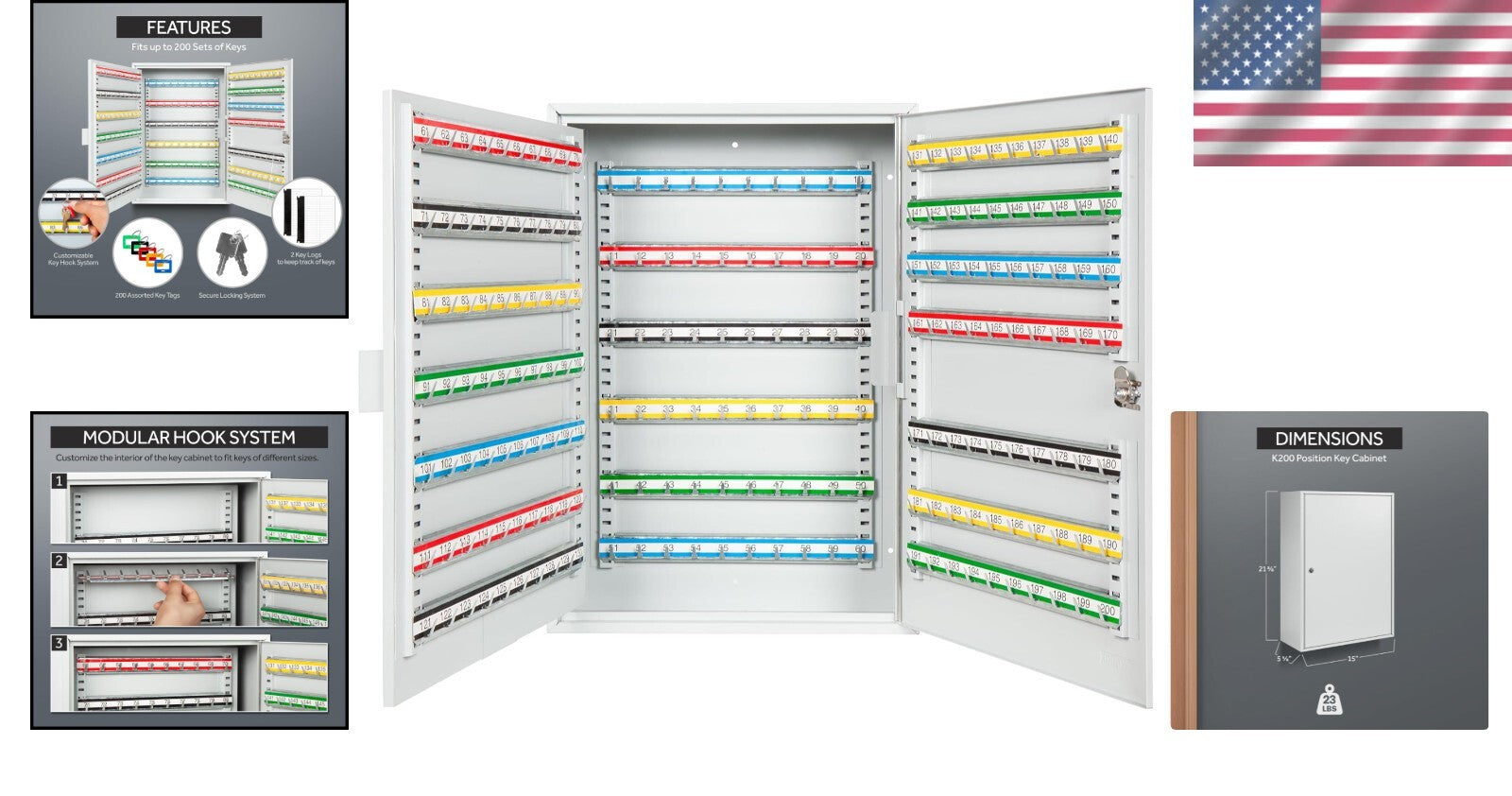 Adjustable Wall-Mount Key Box - 200 Numbered Hooks for Efficient Storage