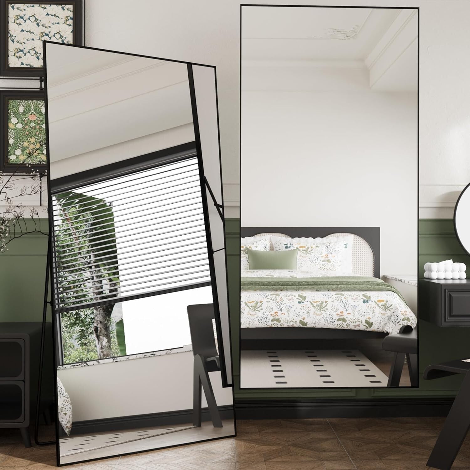 Elegant 65" Full-Length Mirror with Black Aluminum Frame - Dual Mounting Options