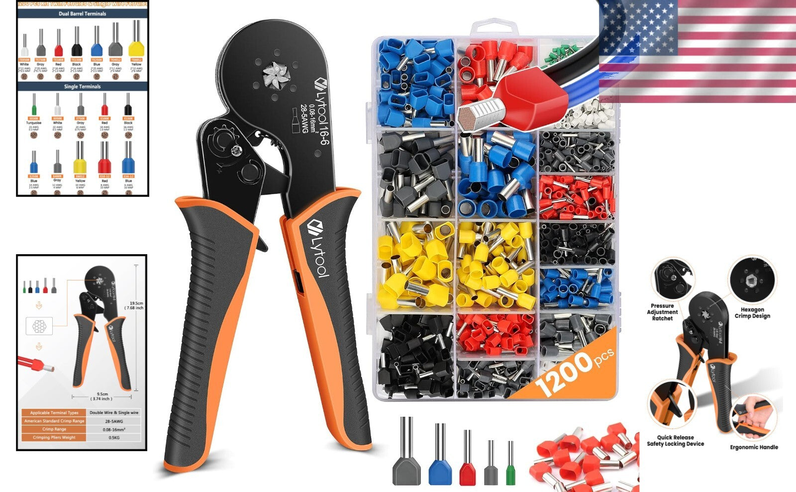 Precision Wire Ferrule Crimping Tool Kit - 1200 PCS Ferrule Connectors Included
