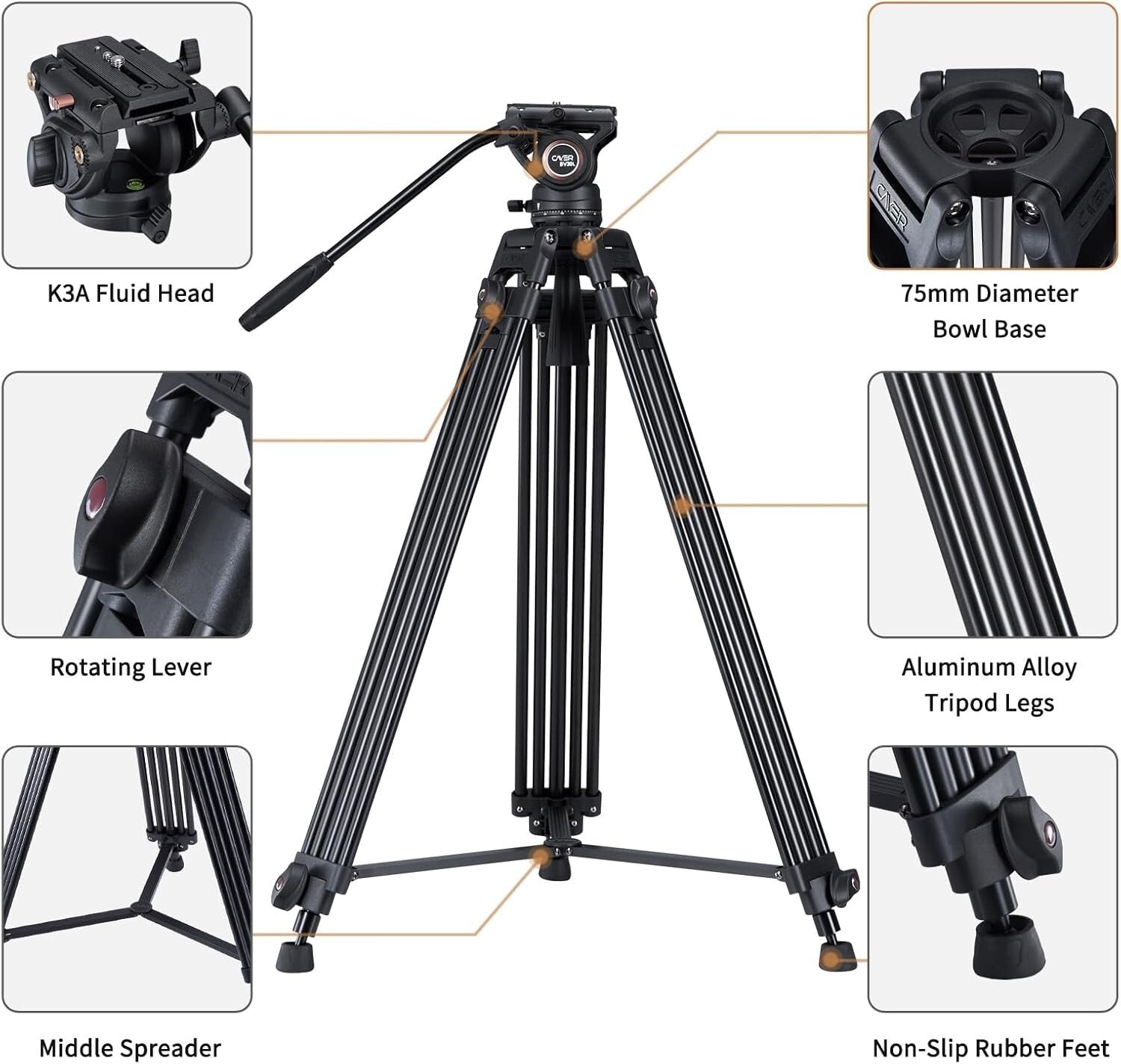72" Heavy Duty Aluminum Video Tripod System with K3 Fluid Head & Quick Release