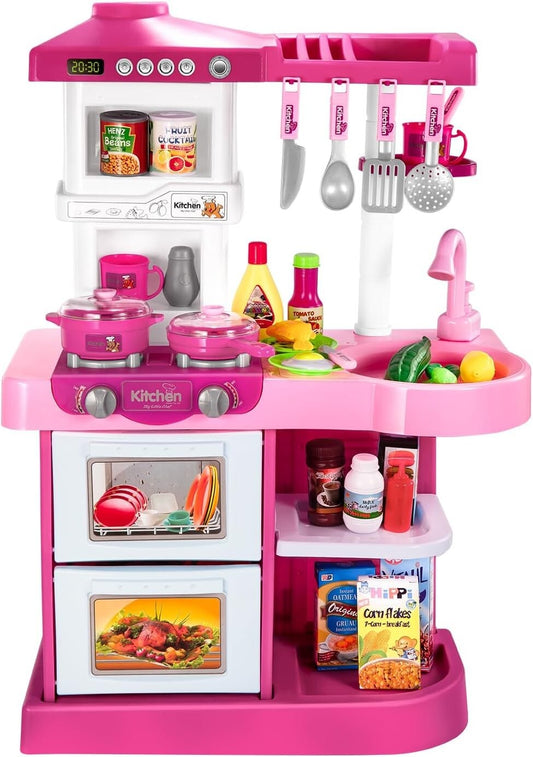 53-Piece Play Kitchen Set with Temperature Sensing Sink for Engaging Role-Play
