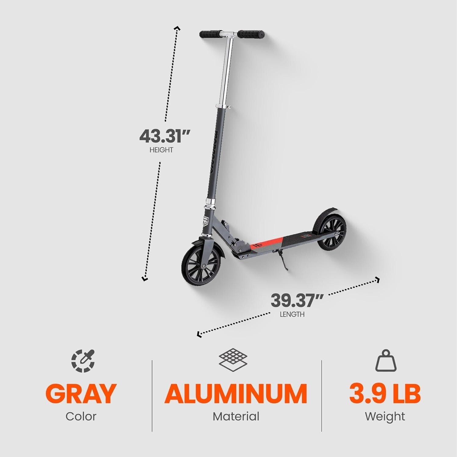 Adjustable Height Kick Scooter with 180mm Wheels - Quick-Release & Lightweight