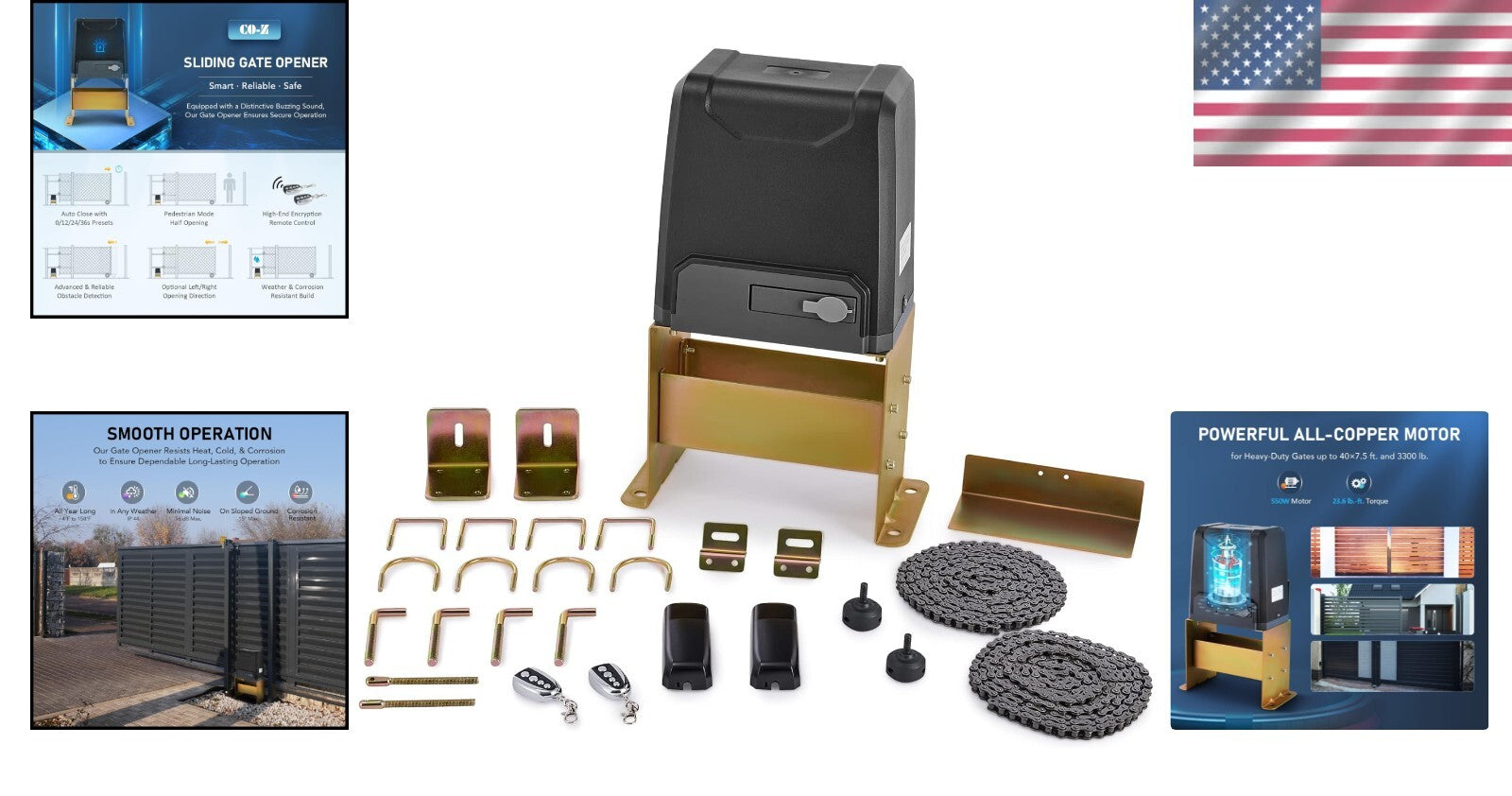 Energy-Efficient 550W Sliding Gate Opener with Custom Closing and Safety Sensors