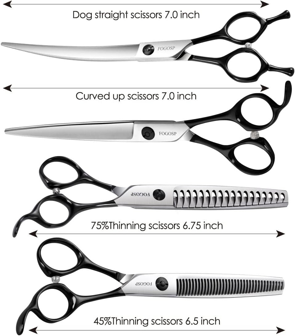 Complete Dog Grooming Shears Kit - 4 High-Quality Professional Tools in Black