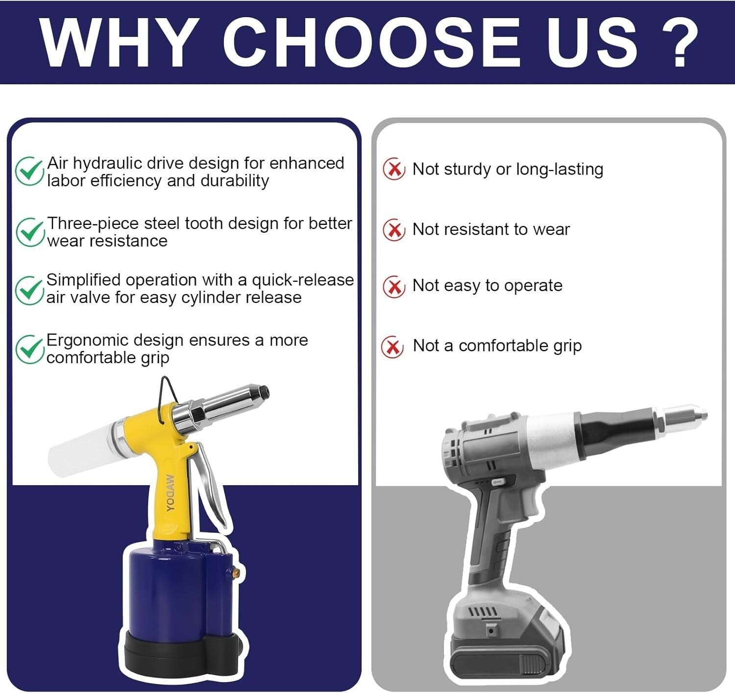 Efficient Pneumatic Riveting Gun with Quick Release Valve & Steel Teeth Design