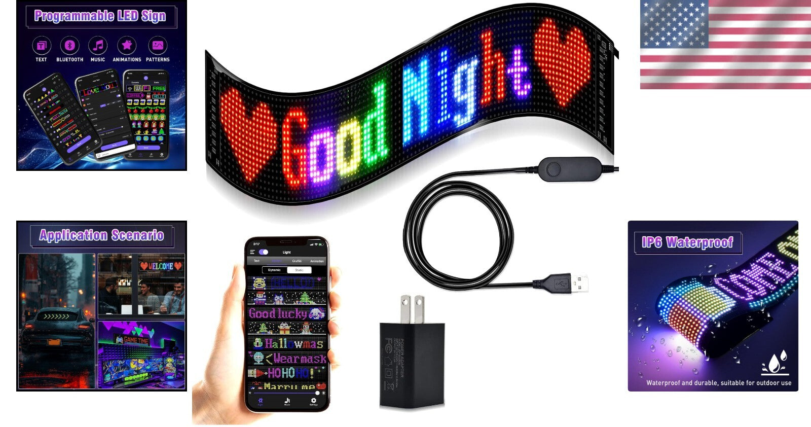 Flexible Outdoor LED Sign with Custom Animation and DIY Features - USB Powered
