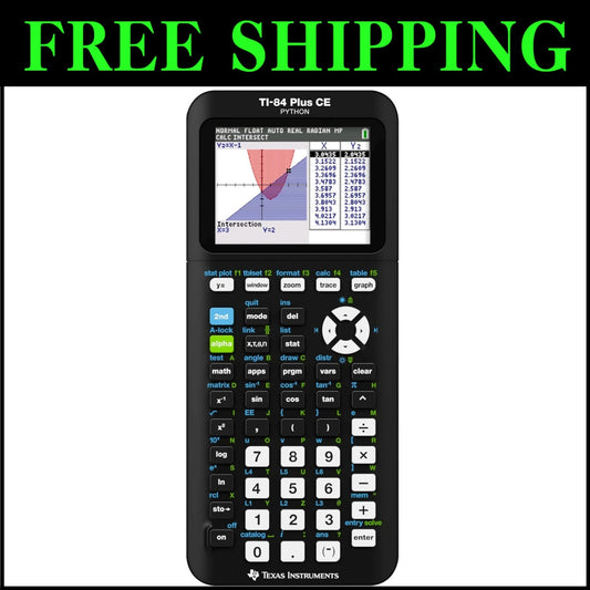 Durable TI-84 Plus CE Black Graphing Calculator - Preloaded Apps & Python Ready