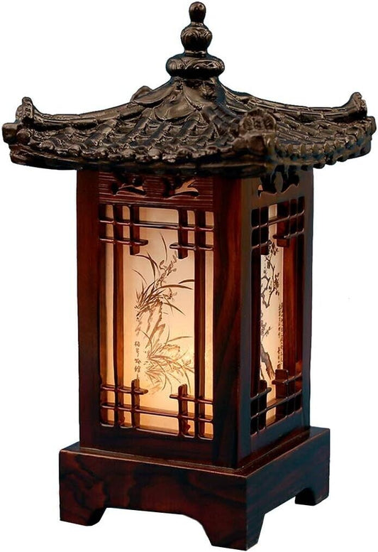 Art Deco Table Lamp with E12 Bulb - Korean Carved Wood Accent for Elegant Rooms
