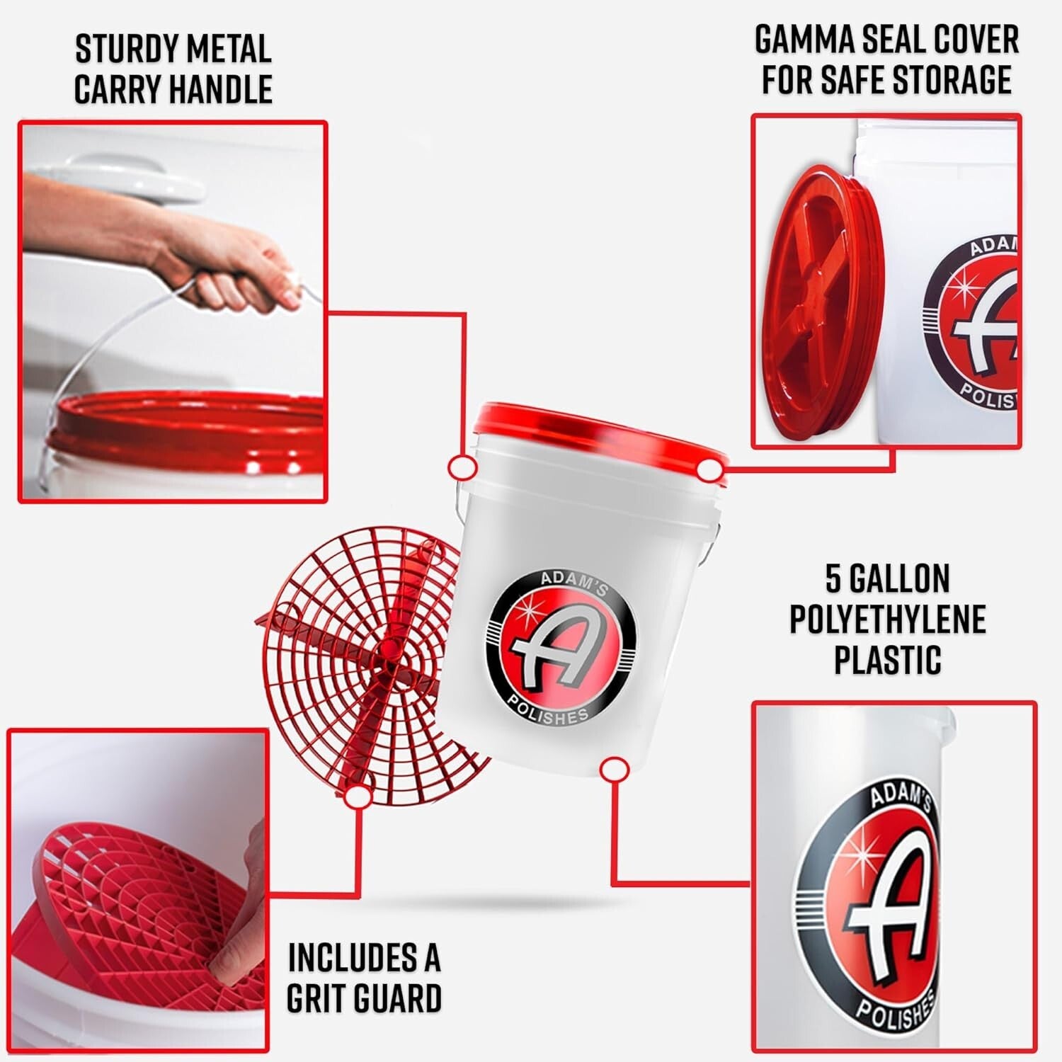 5-Gallon Car Wash Bucket with Grit Guard & Gamma Seal Lid for Safe Detailing