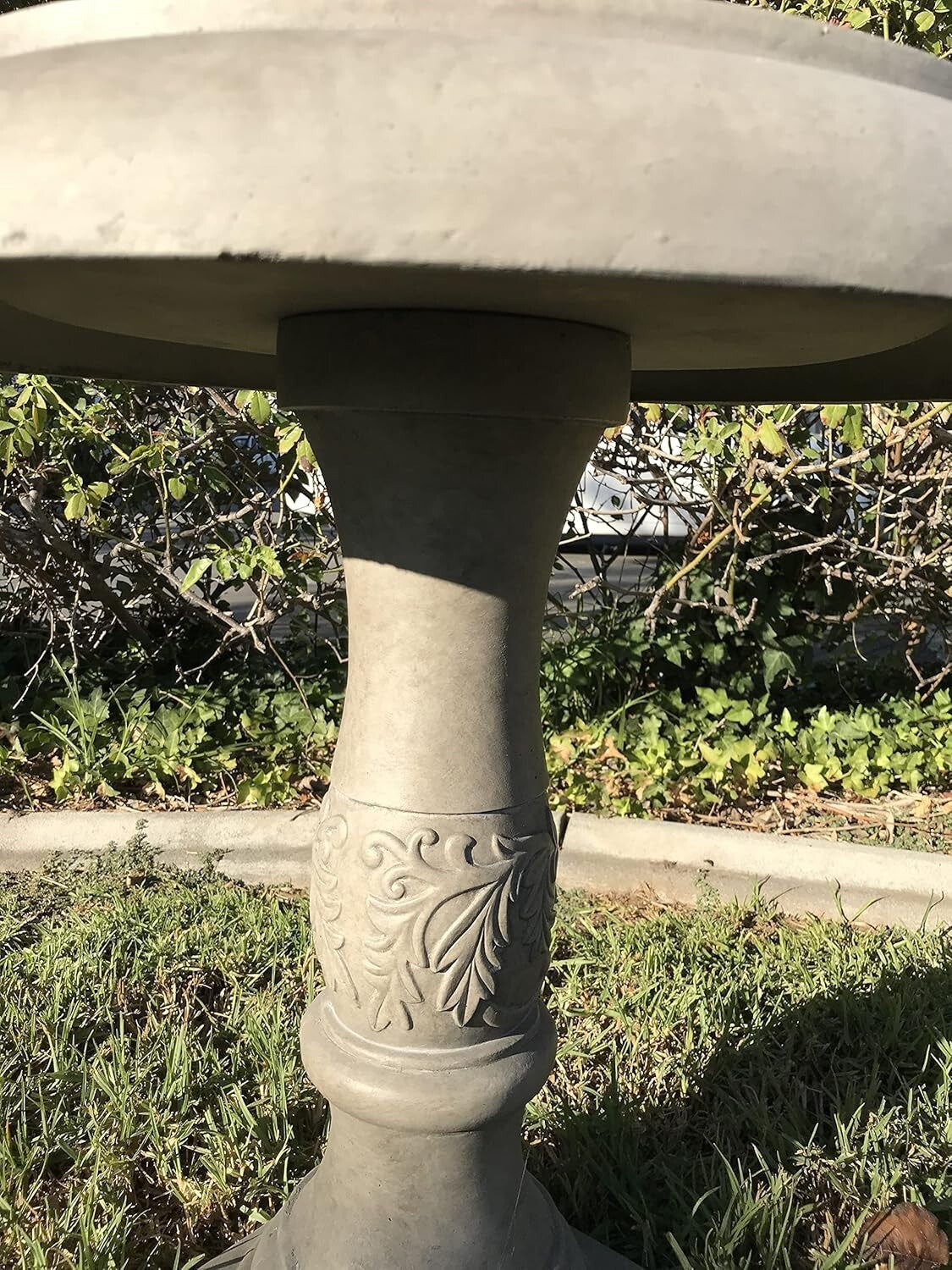 Elegant 24.5" Traditional Flower Pattern Concrete Birdbath for Garden Birds