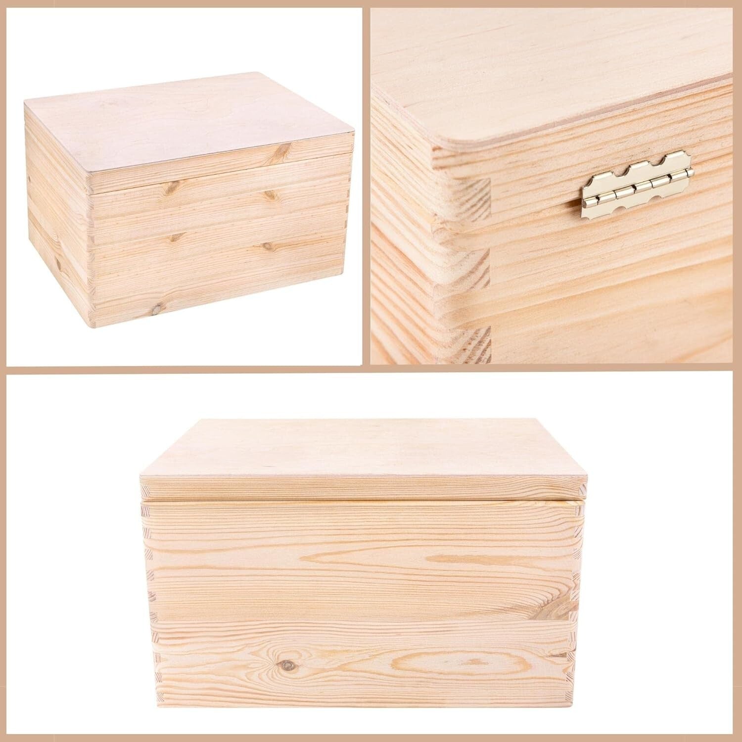 Spacious Hinged Lid Wooden Storage Box - Ideal for Crafts & Toys 15.8x11.8